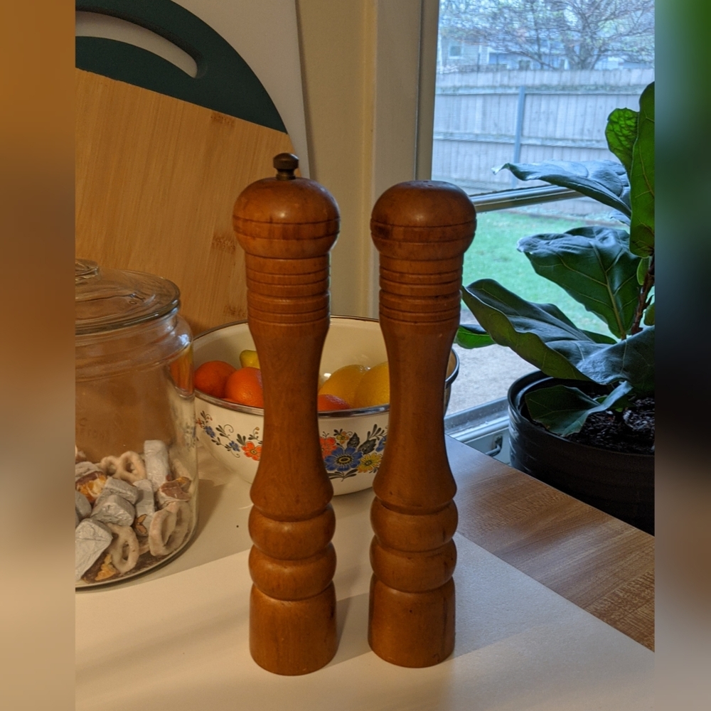 SOLD vintage wooden salt and pepper shakers